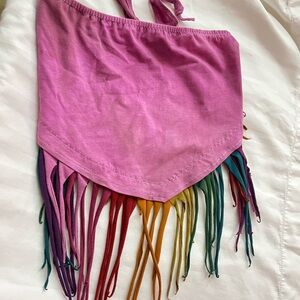 Strapless berry Fringe Halter Top. Muted rainbow, unique women’s sz M
